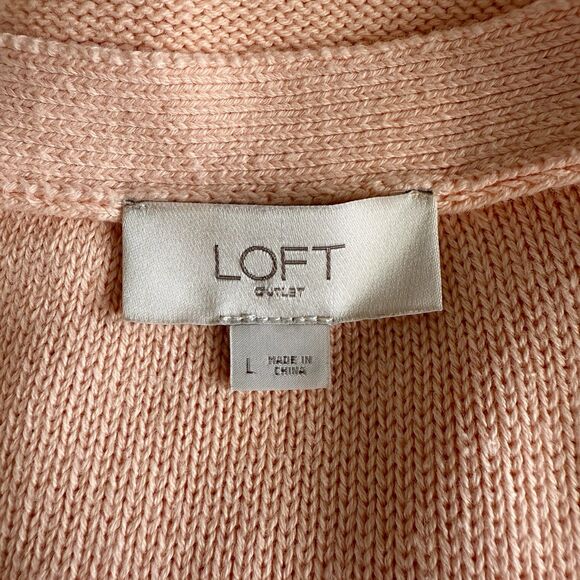 Loft Outlet Peach Puff Sleeve Spring Cardigan Sweater V-Neck Sz Large Short slvs - Picture 8 of 11